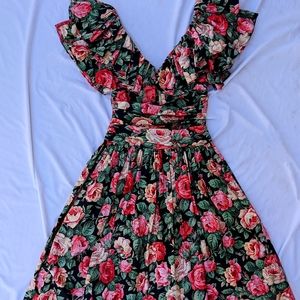 Laura Ashley Vintage Floral 80's Midi Circle Dress